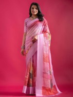 Lavender Pink Linen Silk Digital Print Saree